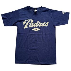 Nike Padres Navy Team Logo T-Shirt Made In Mexico 100% Cotton Size L New With Ta